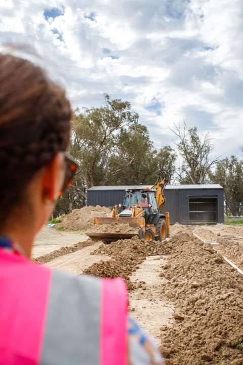 Council inspector onsite for installation of new septic tanks and grey water system