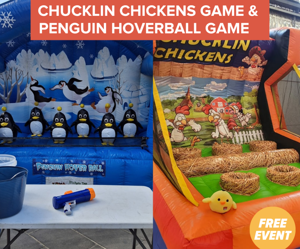 Cover image for event - Chucklin Chicken Game & Penguin Hoverball Game 