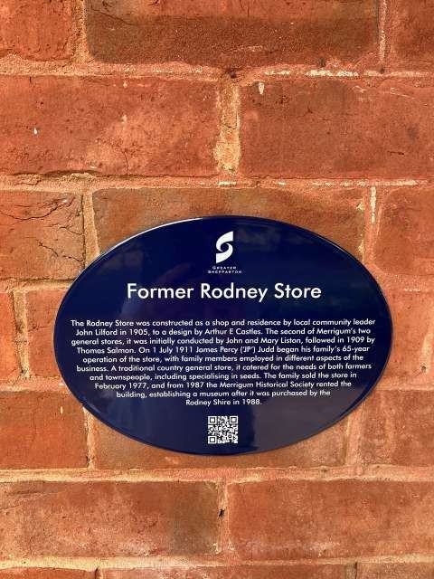 Former Rodney Store Plaque
