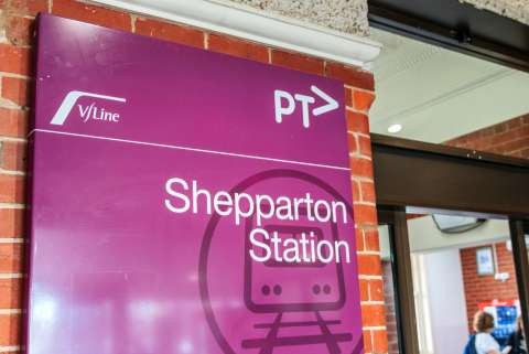 The sign at Shepparton Train Station